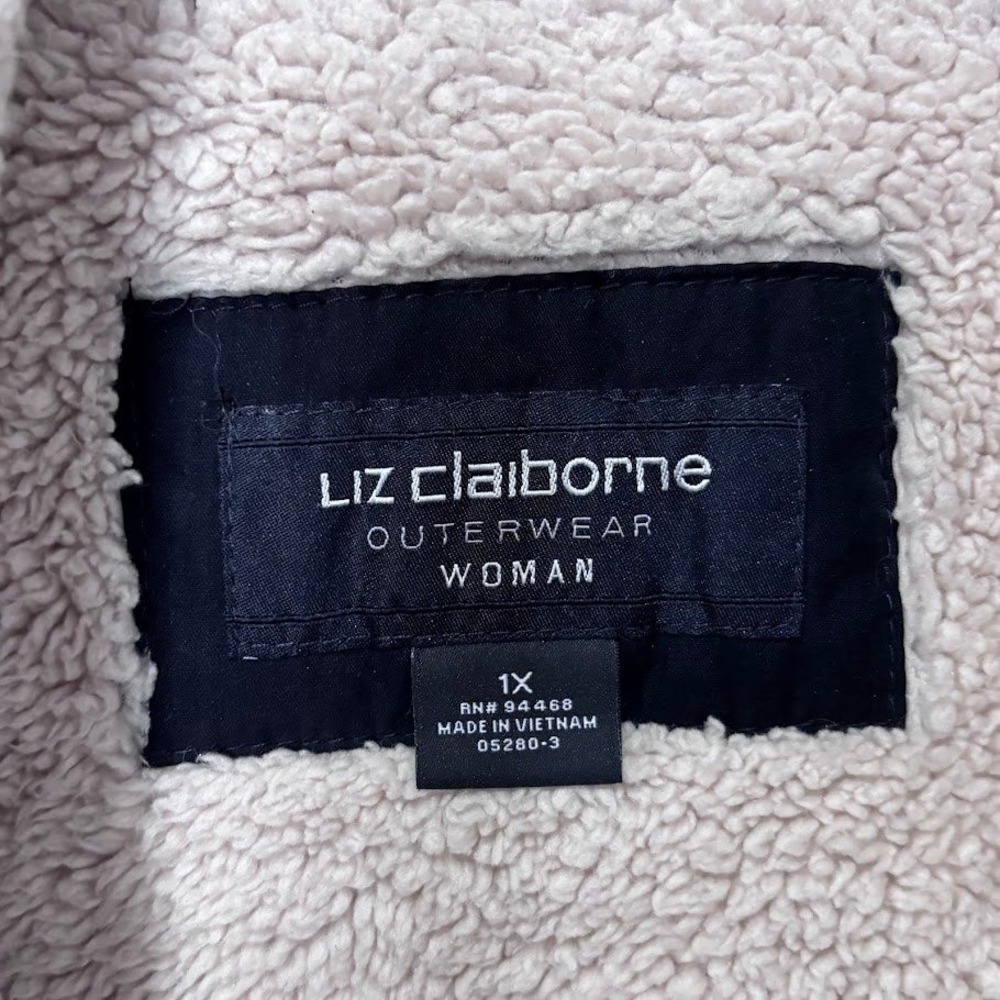 Liz Claiborne Parka Jacket Wmns 1X Black Sherpa Collar Cinched Waist Anorak Coat - Picture 4 of 8